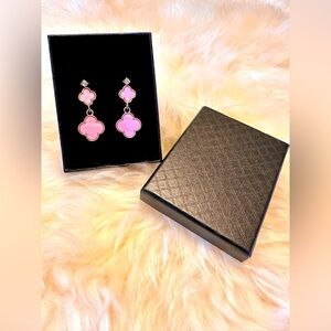 NWT Four-leaf pink clover drop CZ diamond pierced earrings